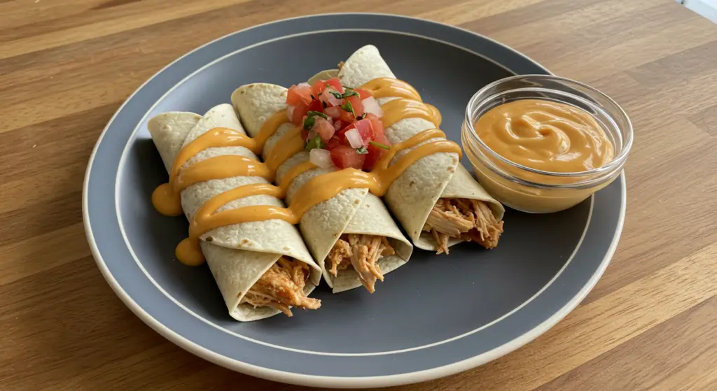 A vibrant still life composition showcasing the essential ingredients for delicious queso chicken rolls. In the foreground, an array of fresh Mexican herbs and spices - cilantro, cumin, chili powder, and smoked paprika - neatly arranged. The midground features a mix of diced tomatoes, jalapeños, and shredded chicken, casting warm shadows under soft, directional lighting. In the background, a block of creamy queso fresco cheese and a jar of mild salsa sit atop a rustic wooden surface, creating a textural contrast. The overall mood is one of appetizing simplicity, inviting the viewer to imagine the flavorful dish to come.