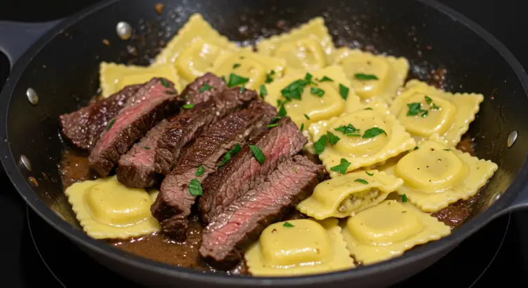 One-Skillet Garlic Butter Steak & Cheese Ravioli