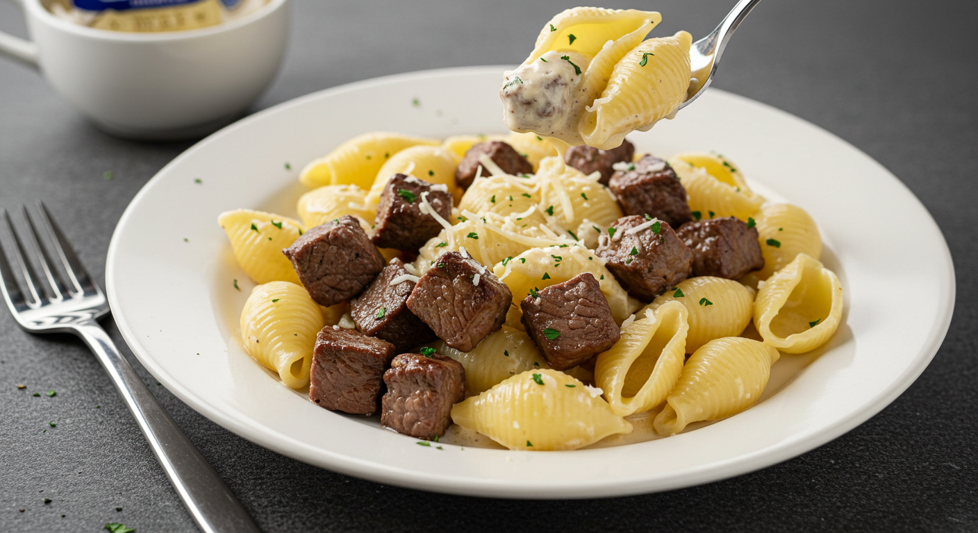 Garlic Butter Steak Bites & Parmesan Alfredo Shells