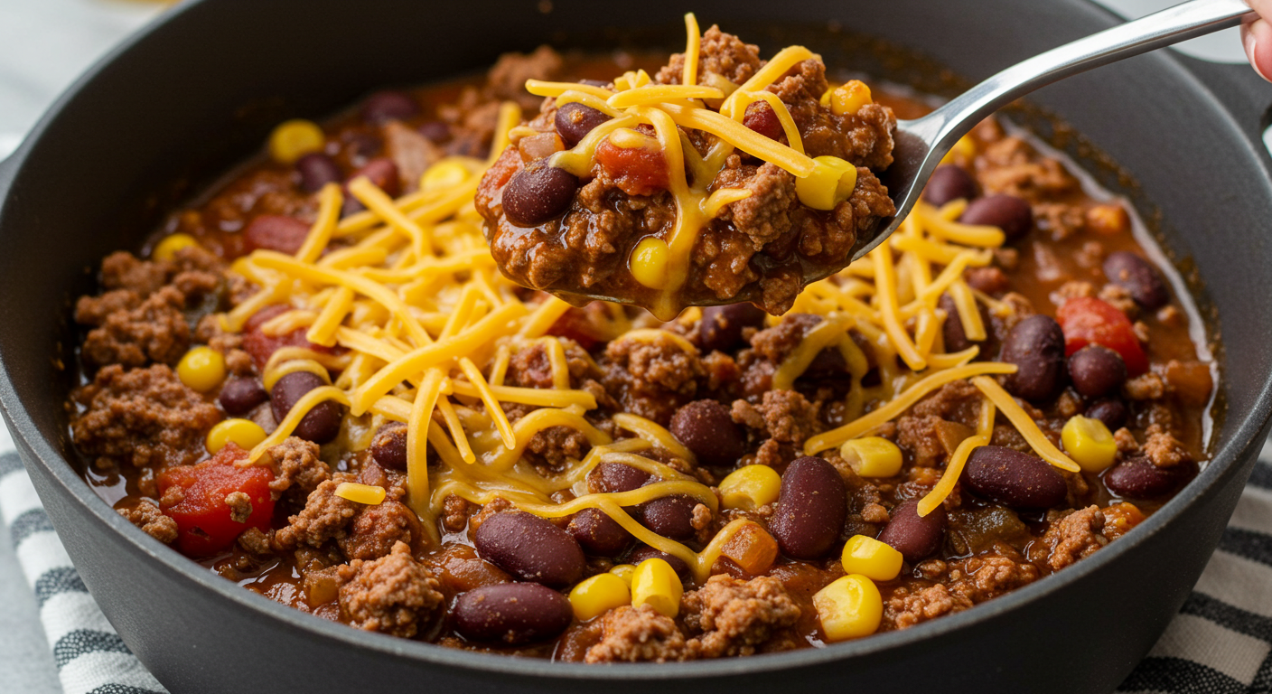 Cheesy Ground Beef Enchilada Chili comfort food recipe